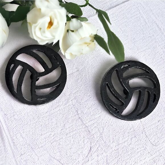 Volleyball 🏐 Black Stainless Steel Earrings Stud Gift VB Player Summer Olympics - Picture 3 of 6